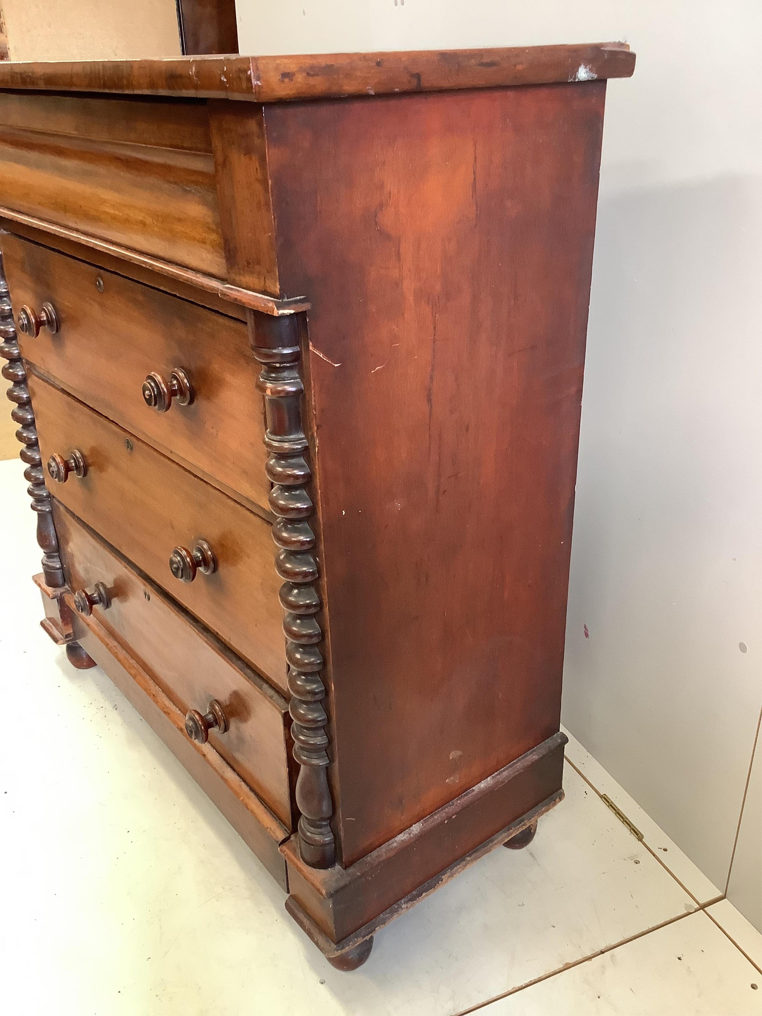 A Victorian mahogany Scottish chest of drawers, width 111cm, depth 50cm, height 122cm. Condition - poor-fair